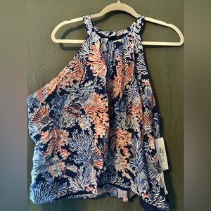 Navy Coral Print Women's Halter Top